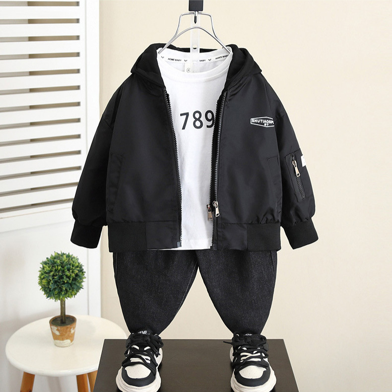 5830 Chaqueta para niños Primavera y otoño Ropa de otoño para niños Ropa de béisbol de dos piezas falsas 2025 Nuevo estilo para niños y bebés Versión coreana