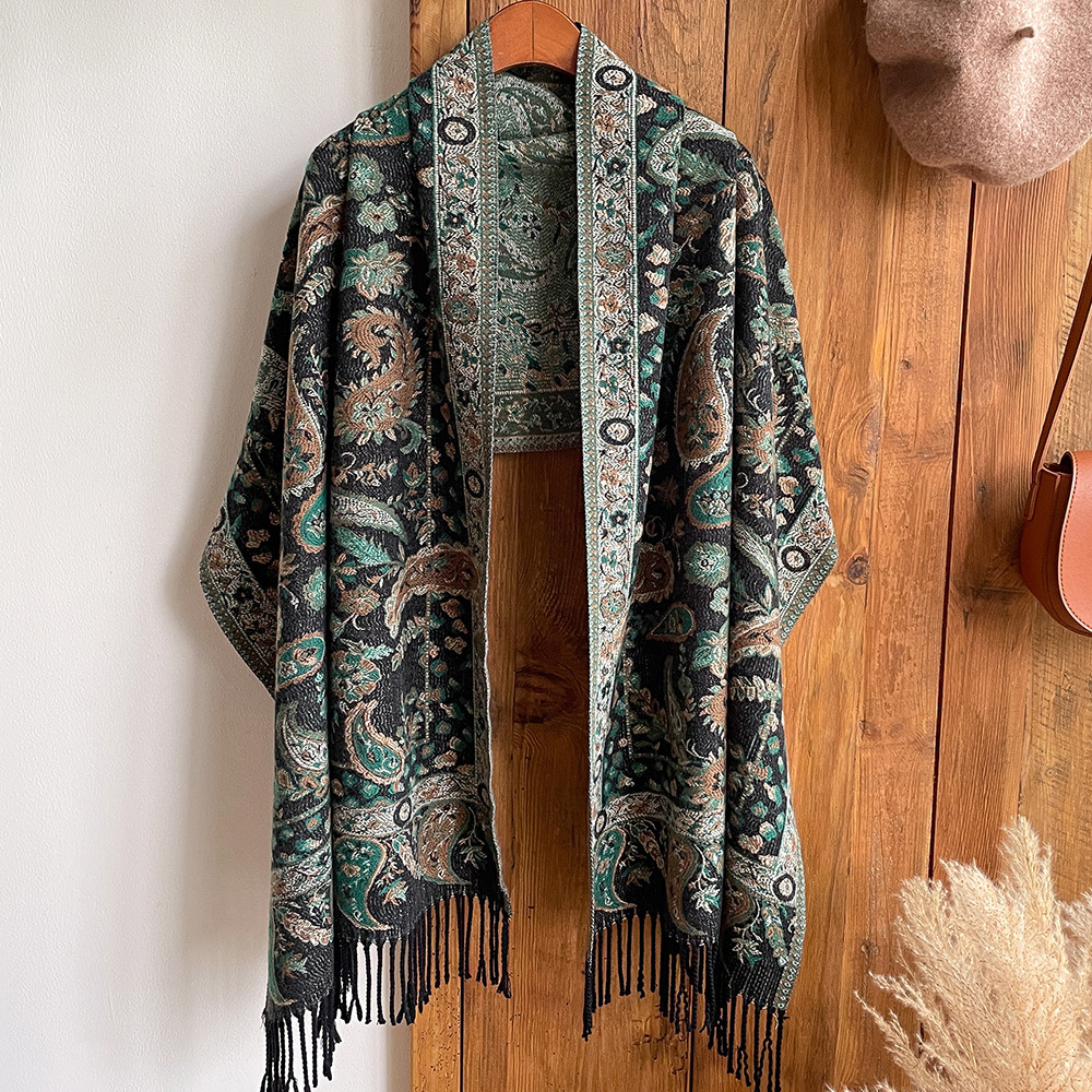 Otoño e Invierno nuevo Yunnan rojo estilo étnico mantón cabo viaje exterior desgaste Cachemira retro gruesa bufanda caliente