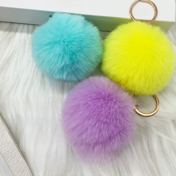 Spot 8cm imitation Rex rabbit fur ball key chain fur ball pendant pompoms luggage accessories cross-border exclusive