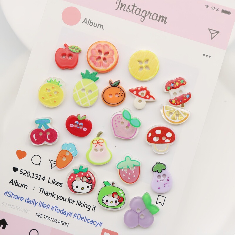 Cream-Colored Buttons in an Instagram-Style Cute and Fresh DIY Design, Handmade Decorative Accessories, Sewing Materials, Small Fruit Buttons