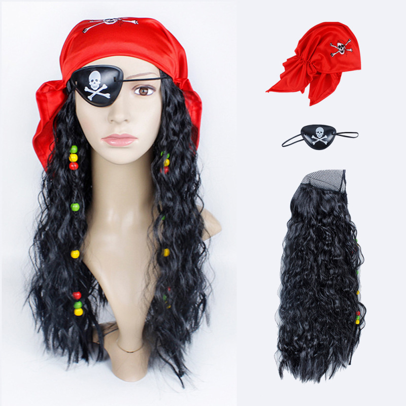 Halloween pirate wig masquerade cosplay props Jack wig headscarf Pirates Of The Caribbean wig