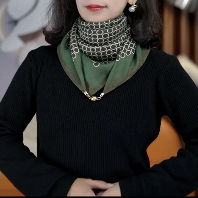 热卖新款小金球磁吸扣65cm棉麻质感高级感女士护颈小围巾百搭丝巾|undefined