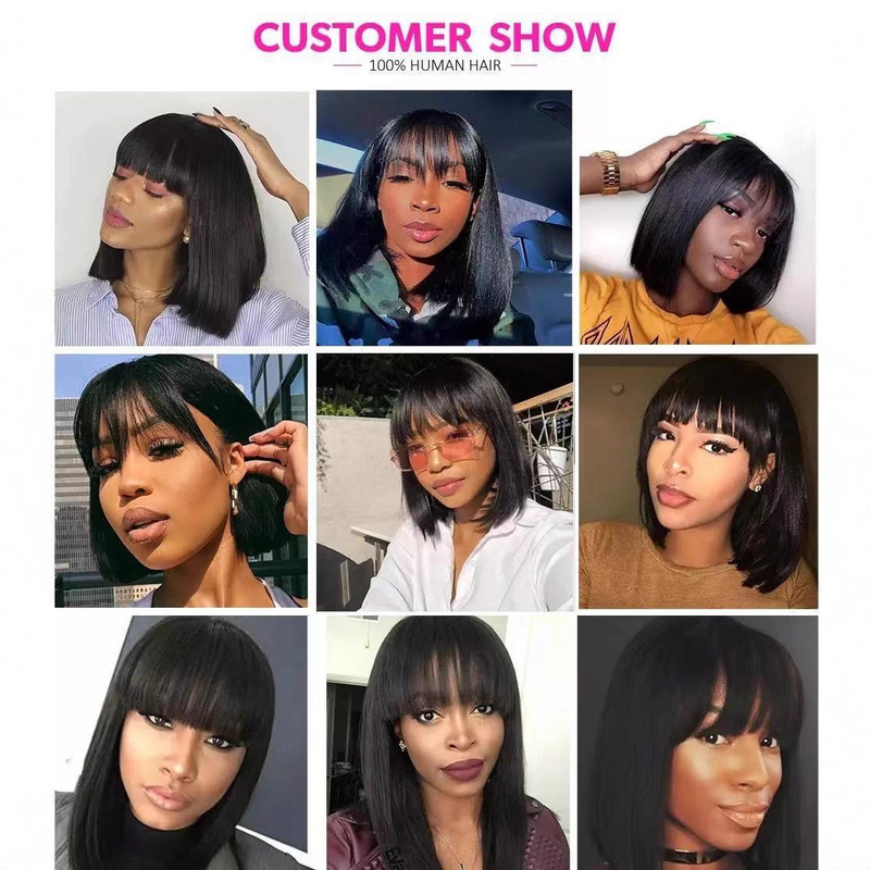 Amazon Cross-Border European and American Wig Women's Short Hair Bobo Head Air Bangs Natural Fluffy African Wig Set Ready for Sale