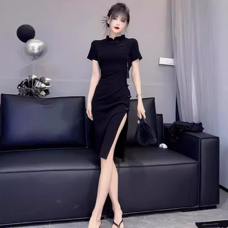 中国风复古时尚洋气连衣裙女夏季设计感气质名媛新中式改良旗袍裙