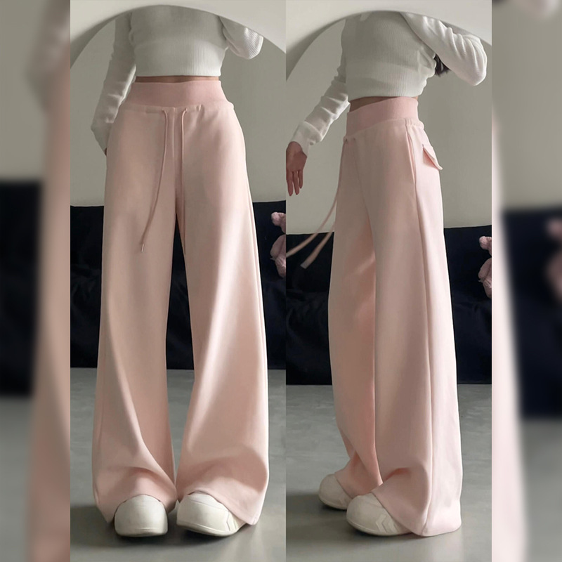 黑色运动裤子女2025新款女装直筒薄款高腰休闲慵懒宽松阔腿裤卫裤|undefined