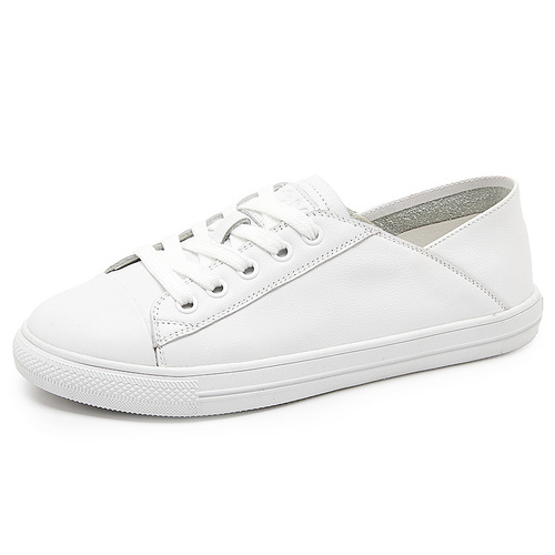 First-layer cowhide genuine leather white shoes for women  new women's shoes lace-up Korean style low-top casual sneakers for women flat