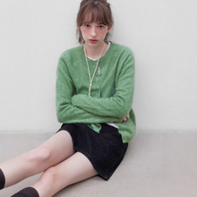 无缝全羊毛拉绒经典款圆领多色针织衫毛衣宽松版针织衫开衫糖果色