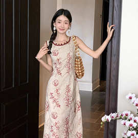 tt5810新中式国风印花无袖连衣裙女2025夏季时尚优雅气质显瘦长裙