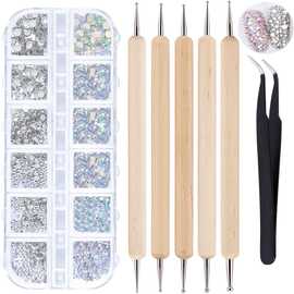 亚马逊热卖 美甲AB钻水钻 美甲木杆双头点钻笔 黑色镊子套装