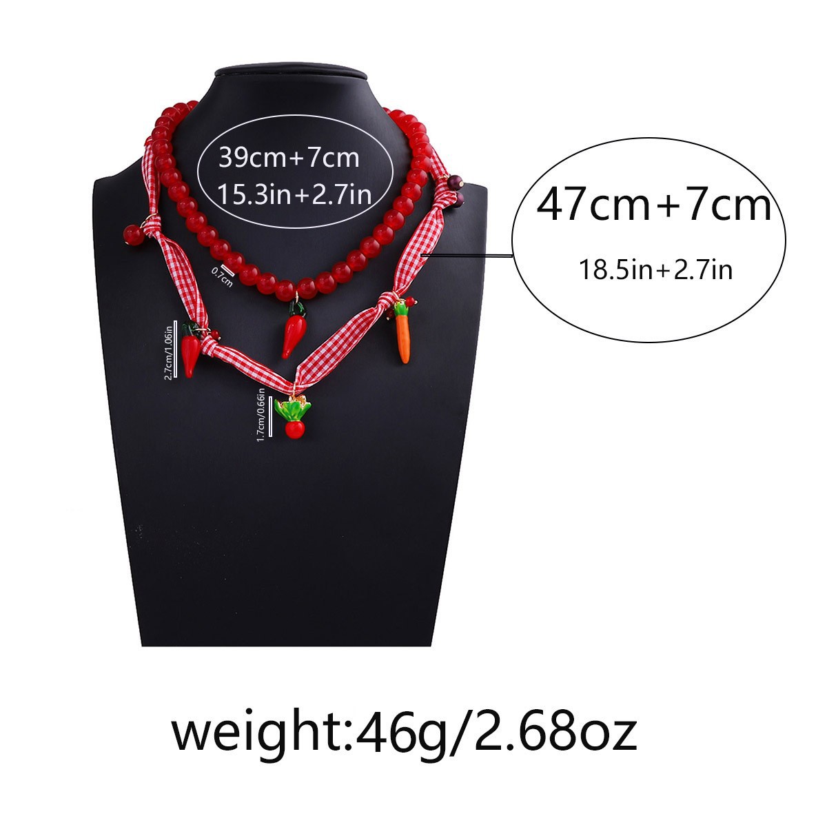 Double Layer Necklaces, Multi Charms Necklace Classification glass Chain Material Cute Modern Style Ladybugs Carrot Alloy Glass Beaded Chain Lobster Trigger Clasp Closure Beaded Necklaces Wholesale