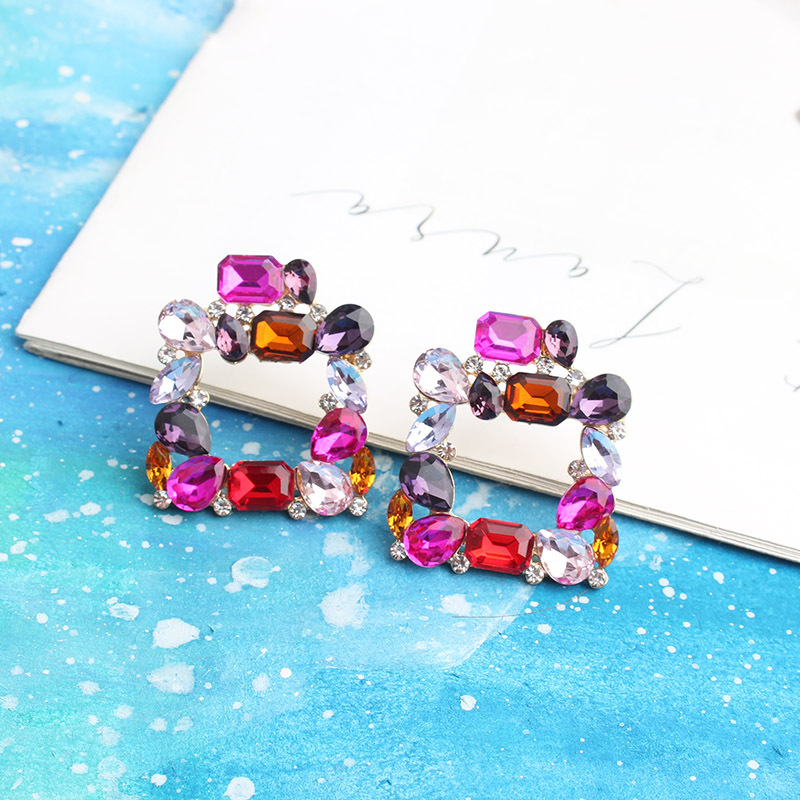 Party Occasion Bohemian Square Alloy Plating Glass Women's Ear Studs 1 Pair