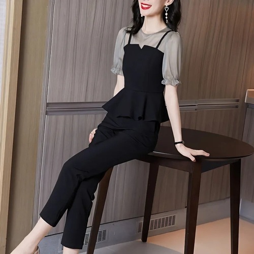 Women's 2025 Summer Slimming Fashion Chiffon Shirt and Pants Set for Large Women - Casual Two-Piece Set