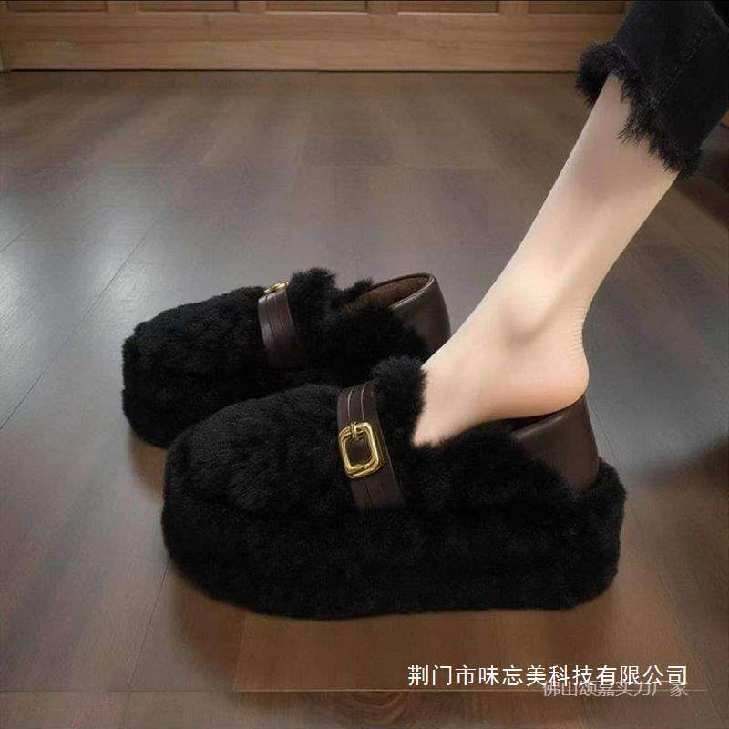 Maillard Thick-Soled Furry Shoes for Women in Autumn and Winter, Non-Slip and Warm, 2025 New Maternity Cotton Shoes, Fleece-Lined Bean Shoes