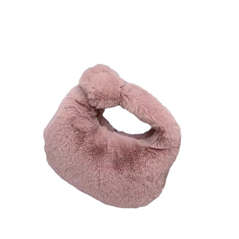 Damentaschen Pelzige Tasche einfarbig plissierte Handknödeltasche vielseitige Handtasche aus Plüsch_voghion.com