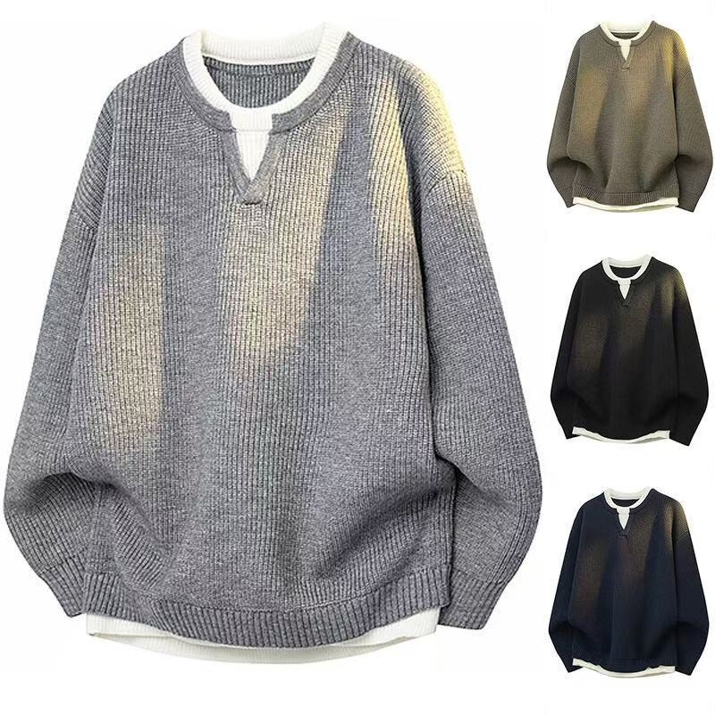 2025 New Autumn and Winter Fake Two-Piece Knitwears for Men, Lazy, Simple, Versatile, Trendyy I Fashion Casual Long Sleeves