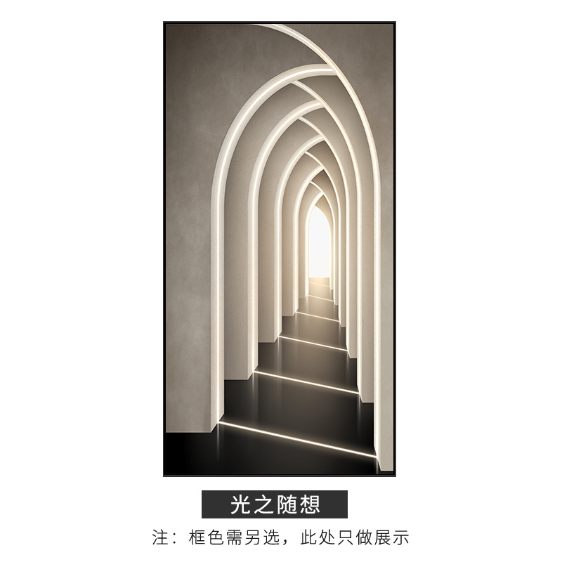 現代的なシンプルな空間拡張感玄関掛け絵通路廊下の終わりに家に入る新しい壁画を飾る