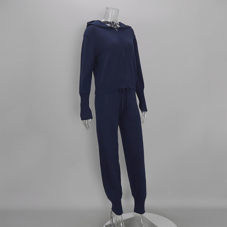 Bộ áo cardigan dệt kim có mũ khóa kéo dáng rộng kèm quần ống ôm cotton — Màu cà phê, Màu trắng, Màu xanh dương, Xanh lá cây chi tiết 47