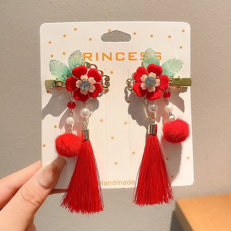 Horquillas Tradicionales Chinas para Niñas de Aleación y Terciopelo para Año Nuevo Chino