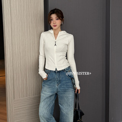 JVV十三行2025秋季新款修身连帽拉链短款开衫上衣显瘦外套女71077