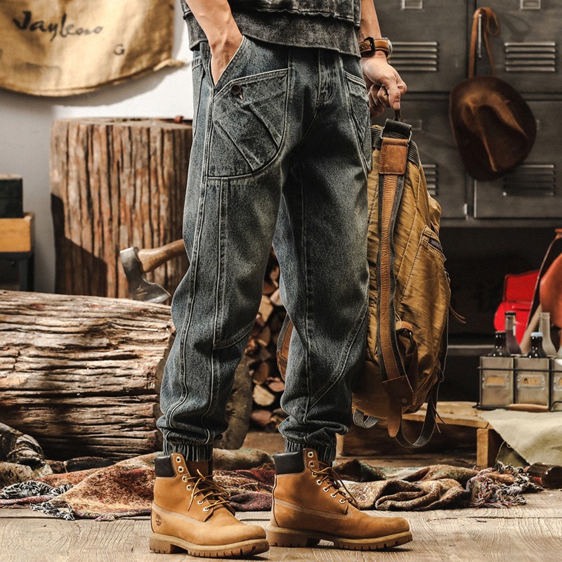 Pantalones de Mezclilla con Puño Ajustado para Hombre de Mezclilla Corte Holgado para Uso Diario