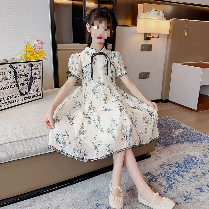 Лето 2025 года в китайском стиле Hanfu для девочек, новый костюм Тан с древними чернилами, летнее детское платье супер феи в древнем стиле.