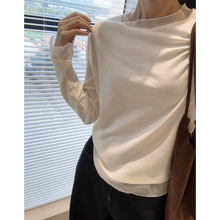 泽黛佳伊 蕾丝打底~蕾丝羊毛衫简韩25早秋长袖弹力直筒拼纱T恤