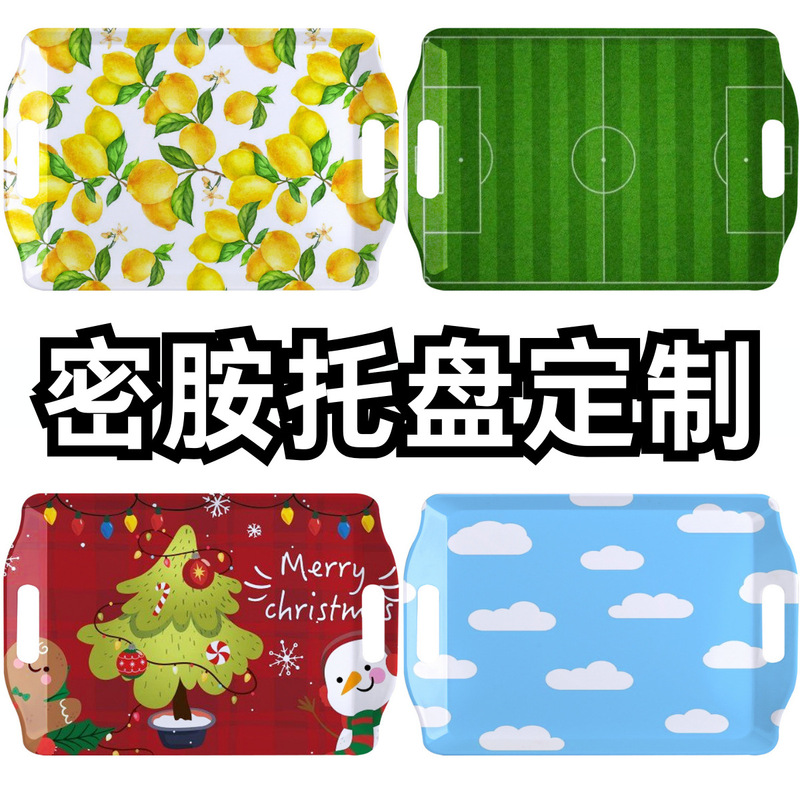 15inch Imitation Porcelain Tray Double Ears Melamine Full Version Decal with Handle Outdoor Party Pattern Custom Tray Manufacturer