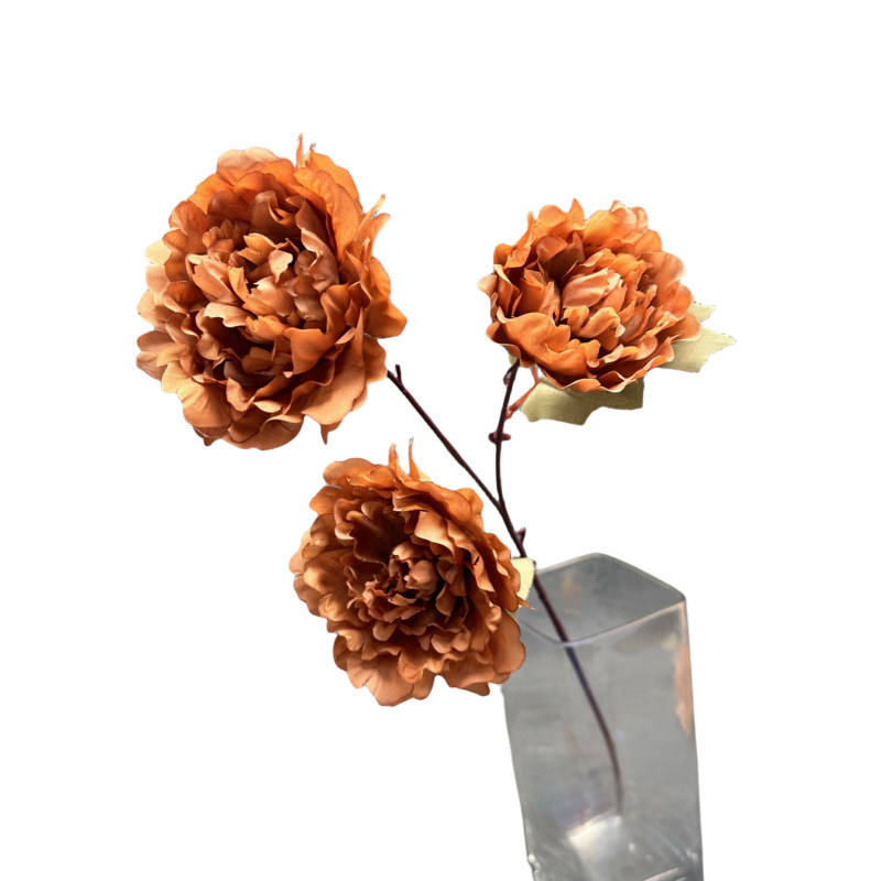 Simulación de 3 cabezas de flores de peonía de durazno en el hogar decoración de la boda accesorios de disparo decoración de flores falsas hechas a mano al por mayor