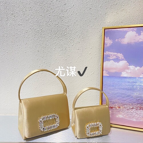 French shiny diamond square buckle small square bag banquet rhinestone silk mini coin purse hand-held crossbody bag for women