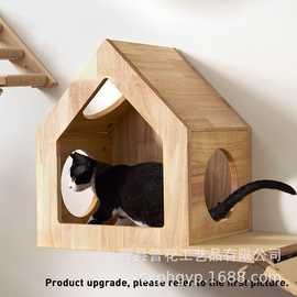 跨境新品木质宠物猫窝带窗壁挂式墙上猫屋猫别墅小木屋四季多用