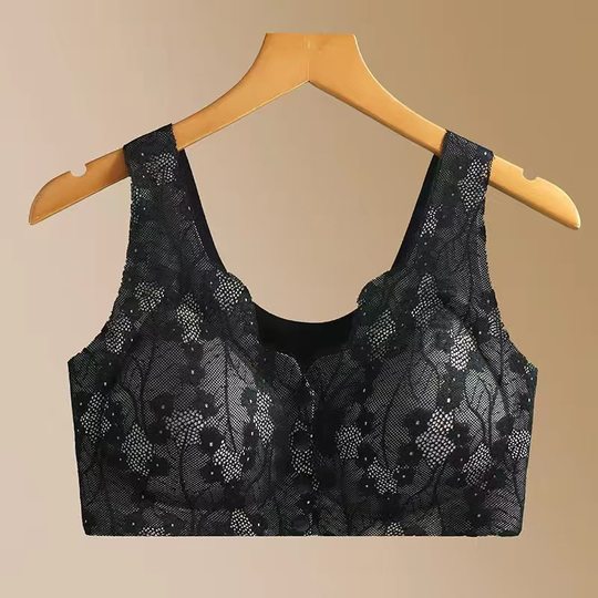 Middle-aged and Elderly Mothers Front Open Buckle Bra No Steel Ring with Chest Pad to Recover Auxilis Vest-style plus size No-mark Bra Underwear