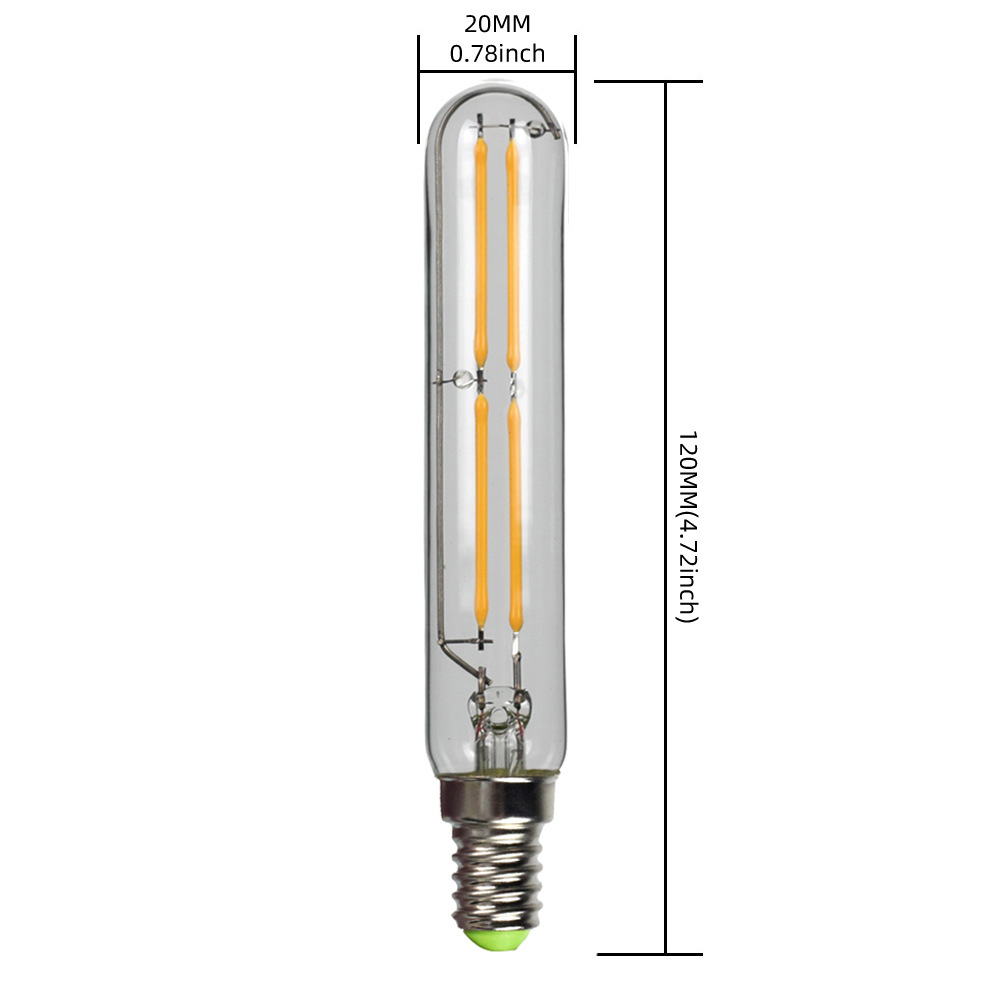 2 pack T20 * 120 pequeño tubo de ensayo de la lámpara LED retro lámpara de filamento 220V 4W E14 de Oro transparente lámpara de luz cálida