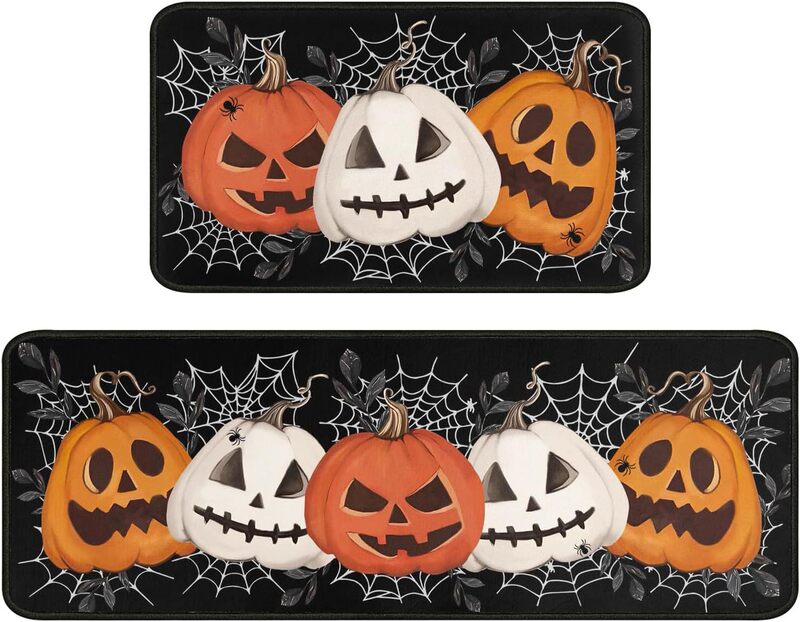 国境を越えたハロウィーンのカボチャの床マットキッチンの2つのセットの長さは汚れに強い吸水足マット玄関マットを管理しやすい|undefined