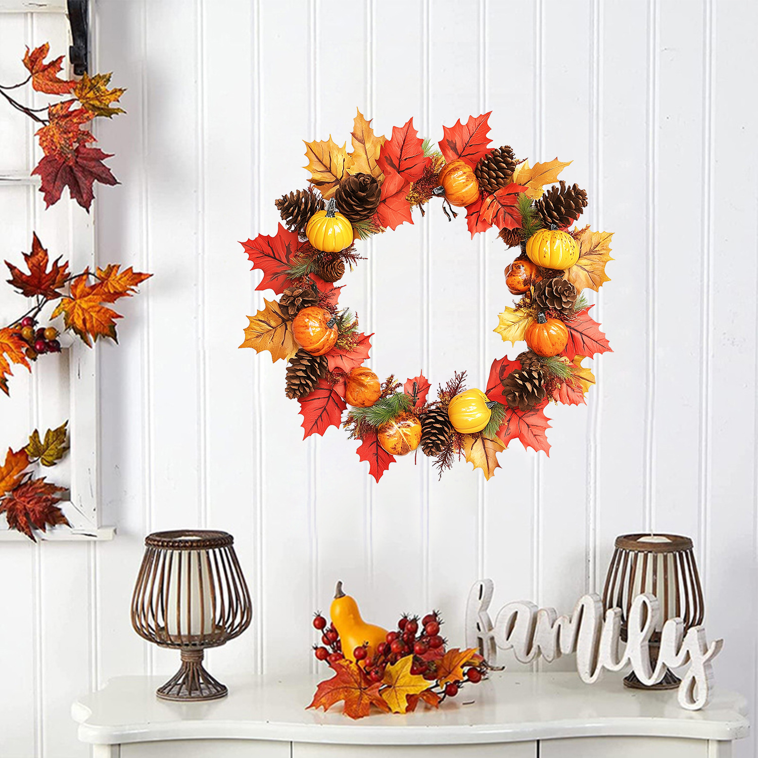 Transfronterizo Amazonas Día de Acción de Gracias Pequeña calabaza hojas de pino Guirnaldas de pegatinas de diseño de pared decoración pegatinas