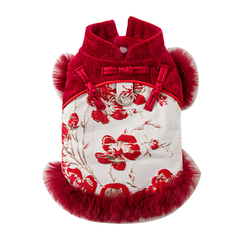 Año Nuevo, chaleco de vestir Tang impreso bordado, perros y gatos pequeños y medianos, ropa de algodón de Año Nuevo, mascotas festivas, ropa de oso