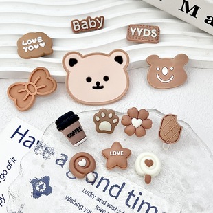PVC Soft Glue Khaki Bear Series Accessories diy Mobile Phone Case Clogs Shoes Flower Water Cup Jewelry Decorative Patch