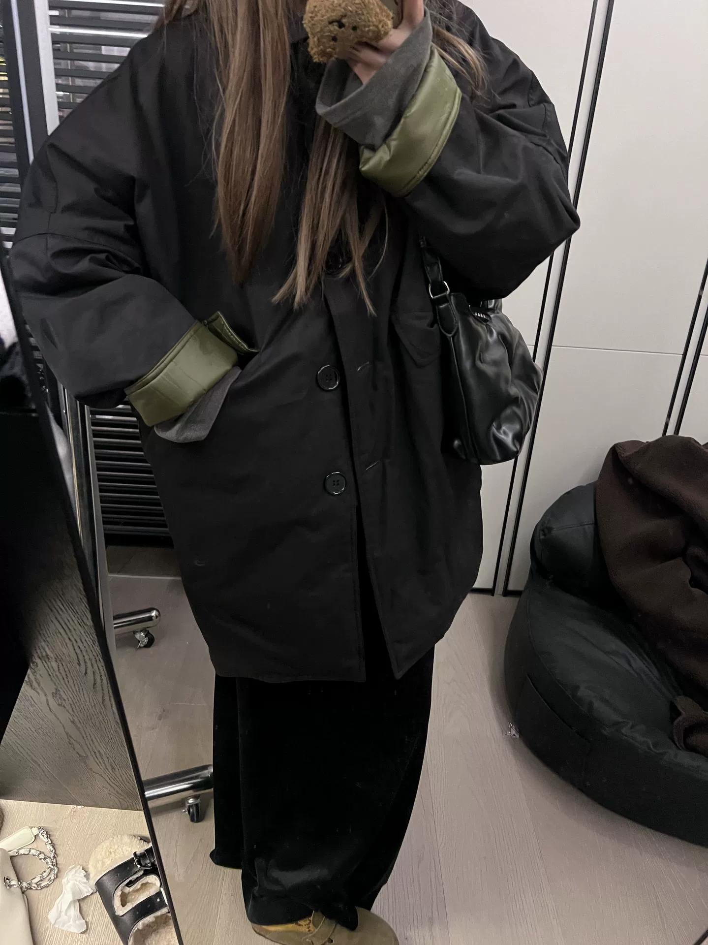 Oversized Women's Coat, Polyester Shell with Cotton Lining, Sizes S–M, Photo Color