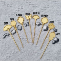古代スタイルのショートヘアピン diy 宋錦レザー生地溝カバー付きヘアピンベース胚色保持合金アクセサリー材料