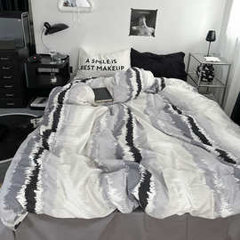BG54批发ins简约素色男士床上四件套纯棉全棉床单被单被套床笠床
