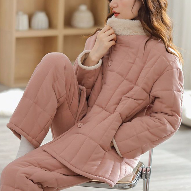New Three-Layer Quilted Pajamas for Women in Autumn and Winter, Plus Velvet and Thickened Quilted Jackets That Can Be Worn Outside Home Clothes Sets