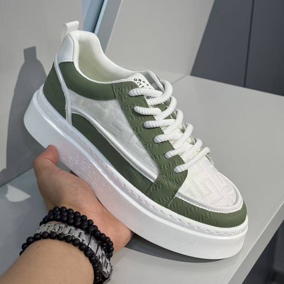 Giày sneaker nam cổ thấp thoáng khí đế dày tăng chiều cao, phong cách Hàn Quốc — 3308 Màu xanh lá cây, 3308 màu trắng chi tiết 7