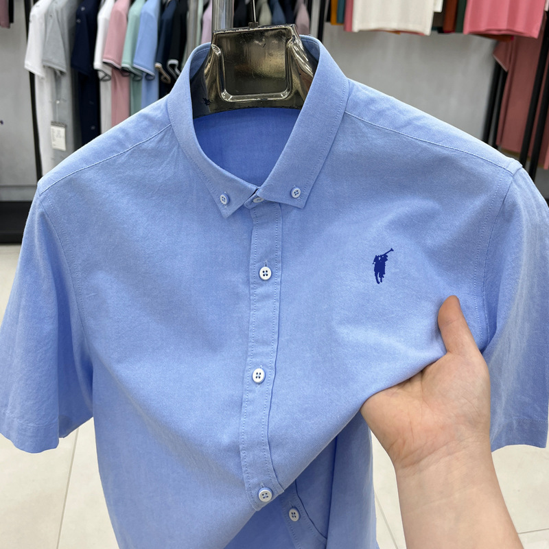 [Outlet Brand Discount] Paul Pure Cotton Short Sleeve Shirt Men's Summer Horse Label Casual Oxford Textile Shirt Trendy