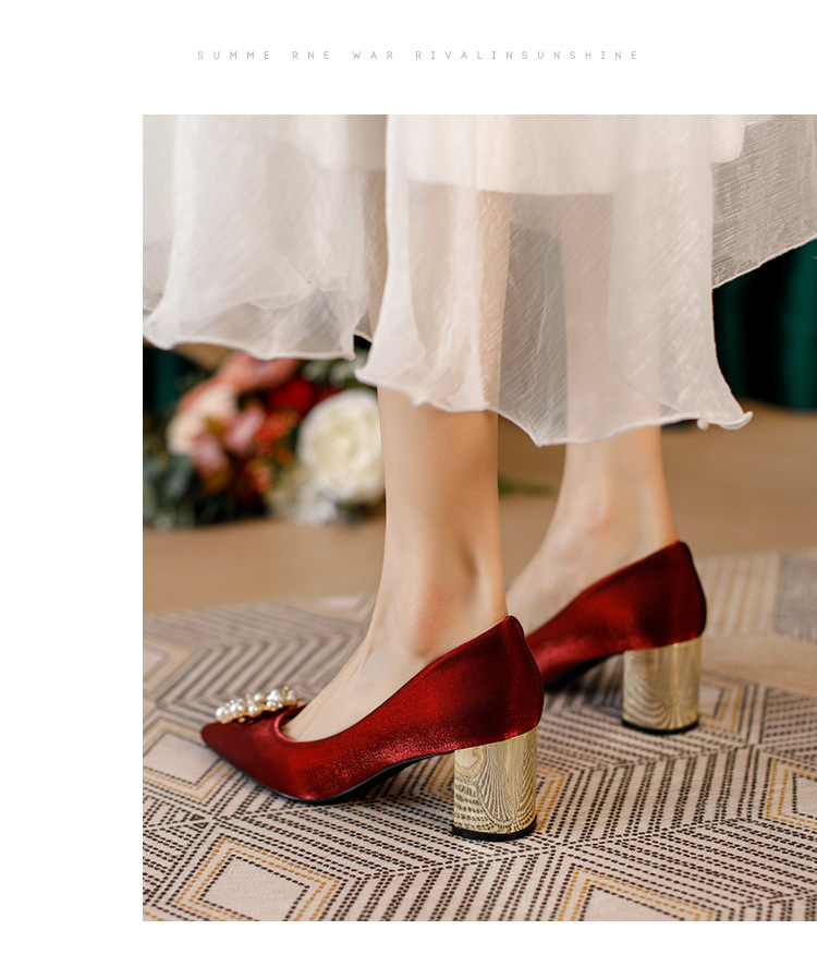 Four Seasons Xiuhe ropa zapatos de boda mujer 2022 nuevo estilo burdeos tacones altos no cansados zapatos de novia chinos de dos prendas