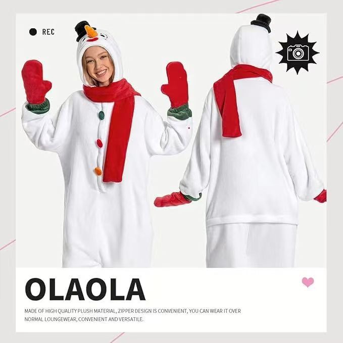 Wholesale Snow Wolf Cute Cartoon Christmas Snowman One-Piece Pajamas Christmas Deer Men and Women Couple Home Clothes Flannel