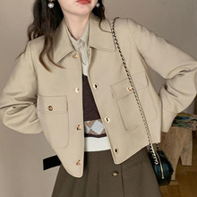 韩版洋气纯色长袖夹克款外套女2023春季新款高级感小众简约上衣