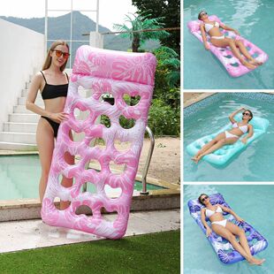 Inflatable Pvc Cushion Hole Floating Water Floating Chair Printed Leaf Pattern Lounge Chair Moon Style Long Floating Bed Chair
