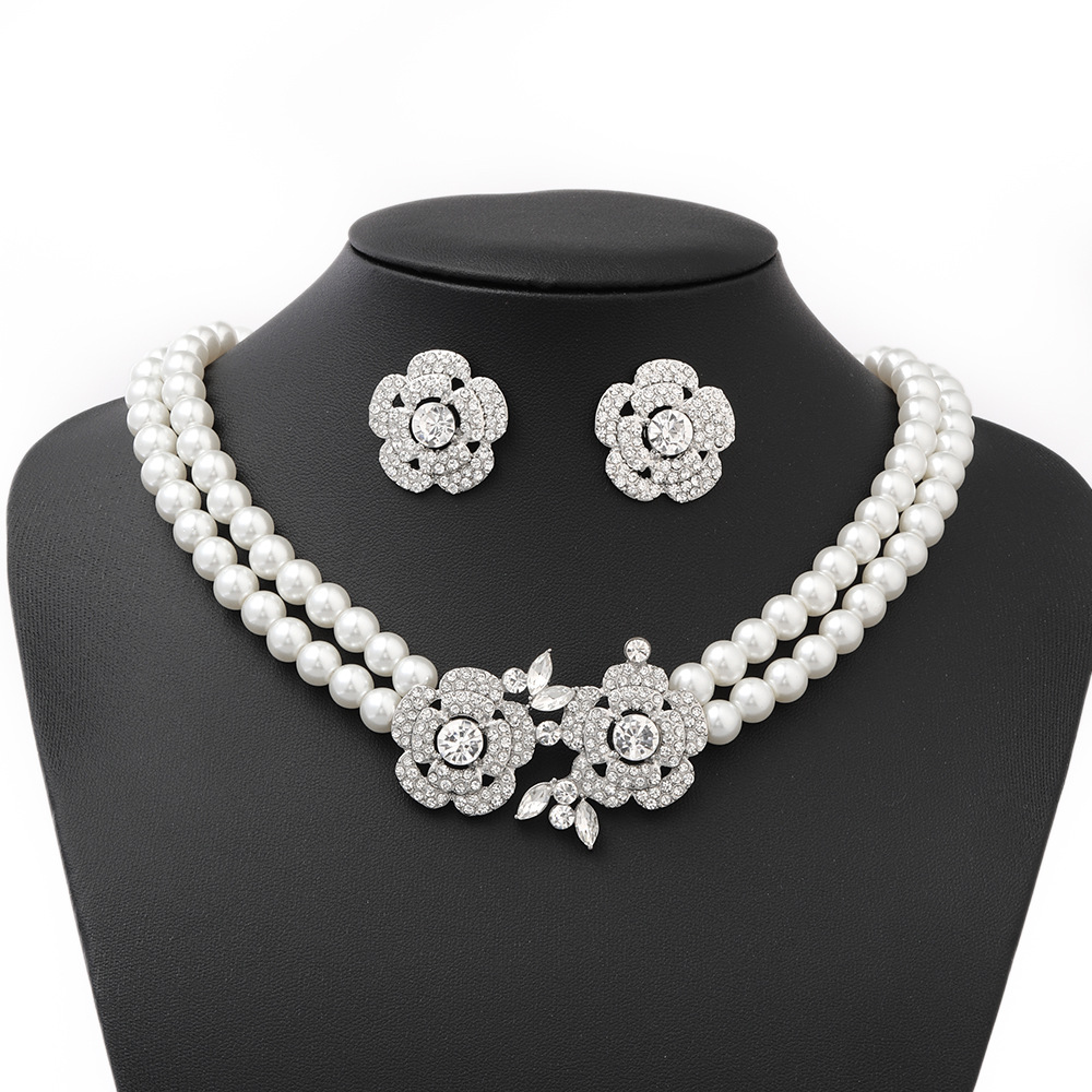 Nuova collana di perle di cristallo, orecchini, bracciale, set di tre pezzi, accessori per abito da sposa, gioielli_voghion.com
