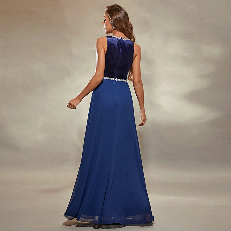 Azul oculto KTV ropa de princesa delgada sexy cuello V club nocturno hermoso vestido de club nocturno delgado vestido largo bifurcado