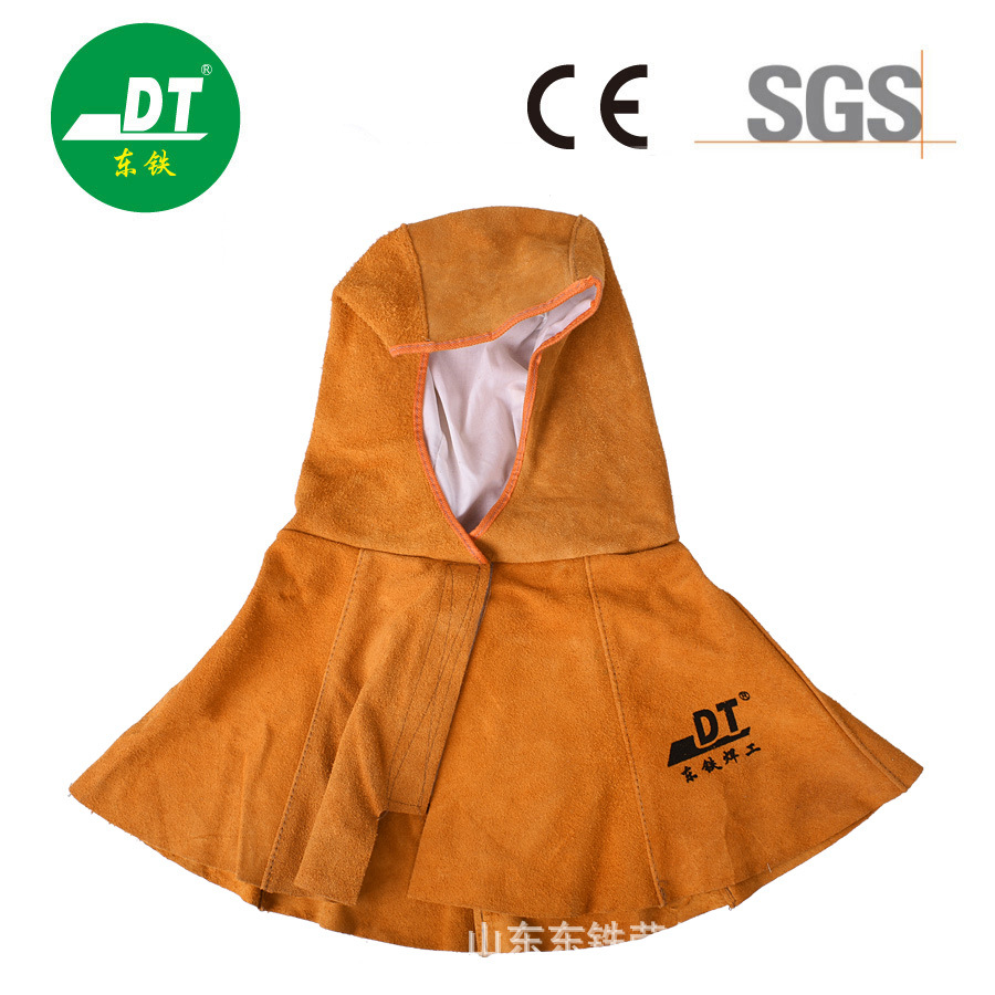 牛皮披肩帽电焊工防烫火星飞溅阻燃加内衬牛皮电焊工帽子披风帽子