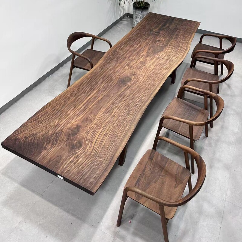 American Black Walnut Large Solid Wood Tea Table Natural Edge Single Board Office Conference Table Modern Simple Computer Table Dining Table